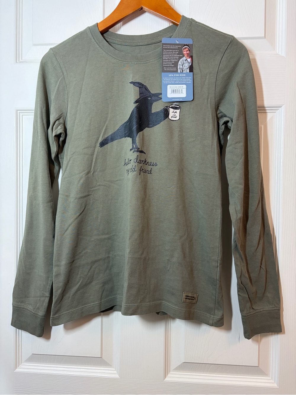 Life Is Good Olive Green Long-Sleeve Tee with Crow Graphic